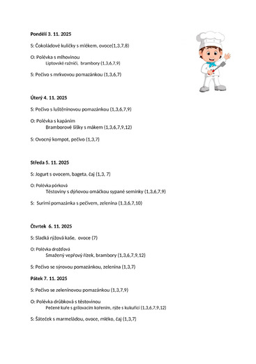 Jídelníček 3.11.25 - 7.11.25