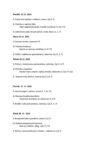 Jídelníček 24.11.25-28.11.25