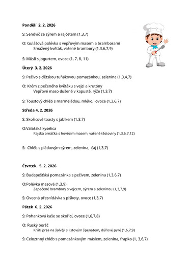 Jídelníček 2.2.26 - 6.2.26