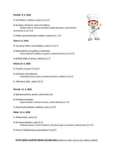 Jídelníček 8.6.26 - 12.6.26