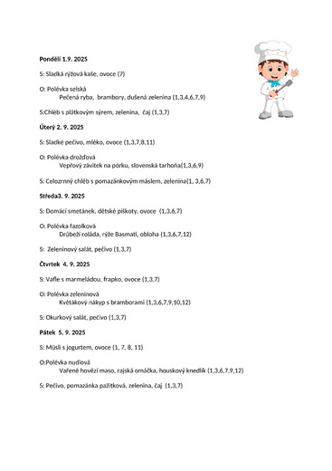 Jídelníček 1.9.25 - 5.9.25