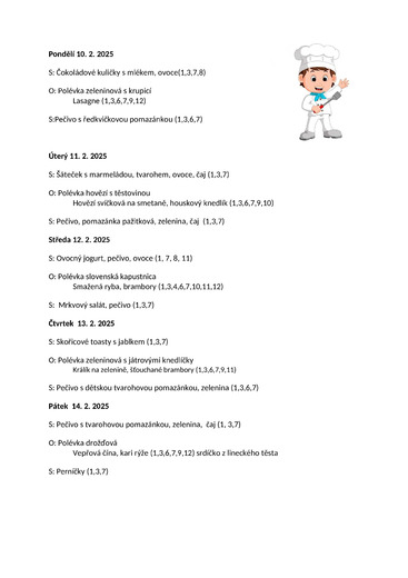 Jídelníček 10.2. - 14.2.