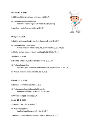 Jídelníček 10.3.25 - 14.3.25