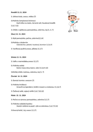 Jídelníček 11.11.24 - 15.11.24