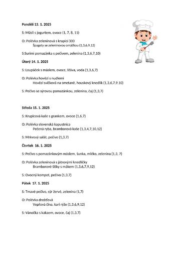 Jídelníček 13.1.25 - 17.1.25
