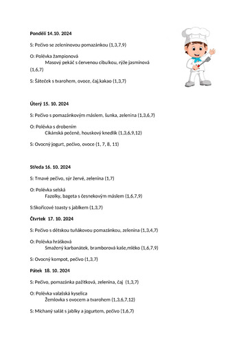 Jídelníček 14.10.24 - 18.10.24