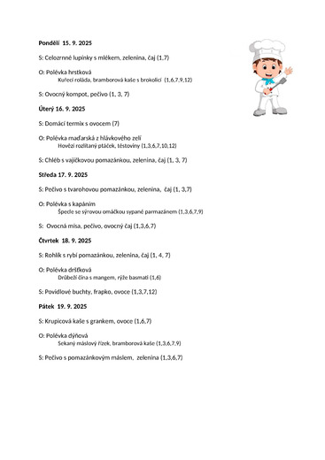 Jídelníček 15.9.25 - 19.9.25