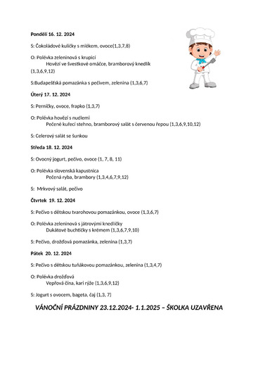 Jídelníček 16.12.24 - 20.12.24