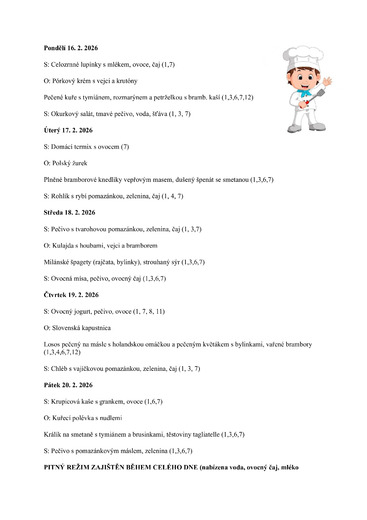 jídelníček 16.2.26 - 20.2.26
