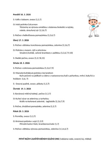 Jídelníček 16.3.26  - 20.3.26