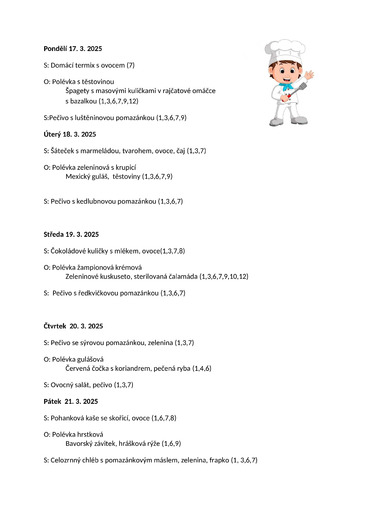Jídelníček 17.3.25 - 21.3.25