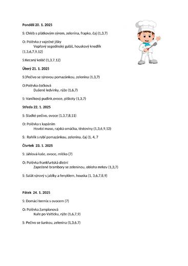 Jídelníček 20.1.25 - 24.1.25