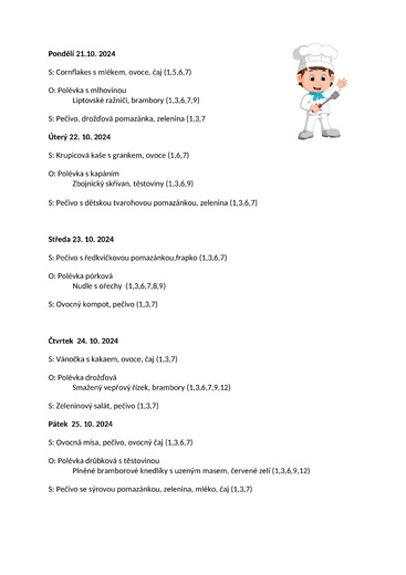 Jídelníček 21.10.24 - 25.10.24