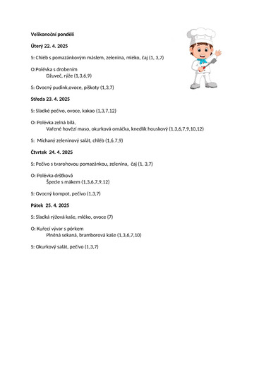 Jídelníček 21.4.25 - 25.4.25