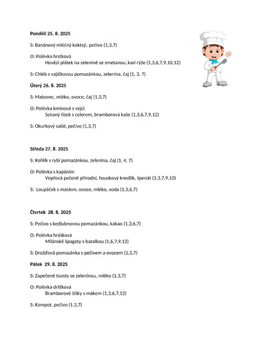 Jídelníček 25.8.25 - 29.8.25