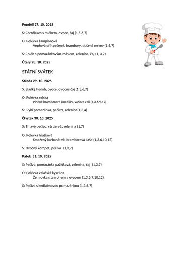 jídelníček 27.10.25 - 31.10.25