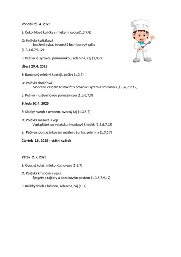 Jídelníček 28.4.25 - 2.5.25
