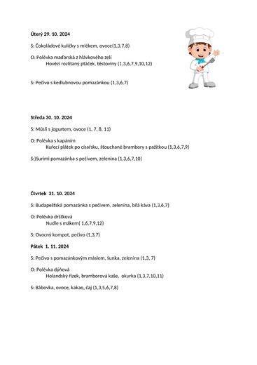 Jídelníček 29.10.24 - 1.11.24