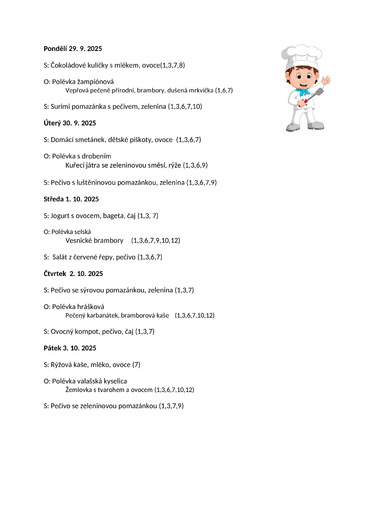 Jídelníček 29.9.25 - 3.10.25