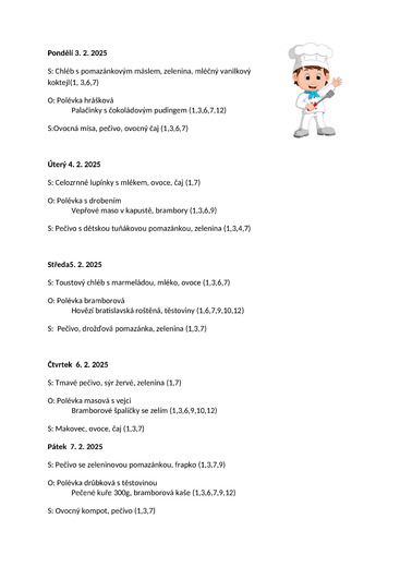 Jídelníček 3.2.25 - 7.2.25