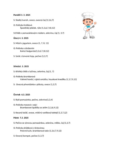 Jídelníček 3.3.25 - 7.3.25