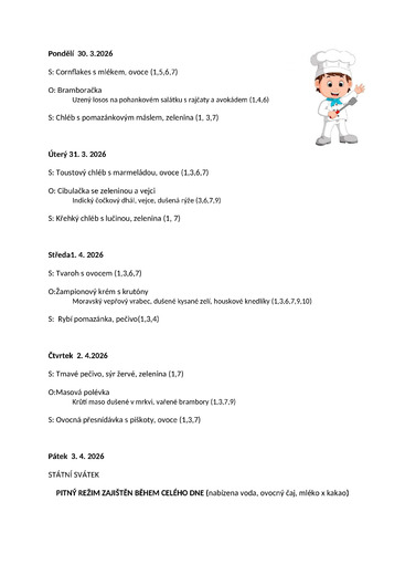 Jídelníček 30.3.26 - 3.4.26