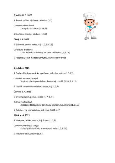 Jídelníček 31.3.25 - 4.4.25