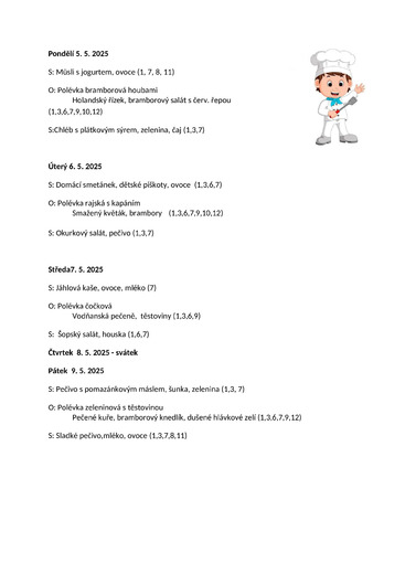Jídelníček 5.5.25 - 9.5.25