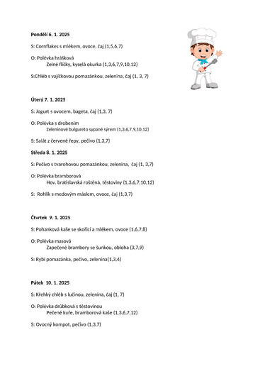 Jídelníček 6.1.25 - 10.1.25