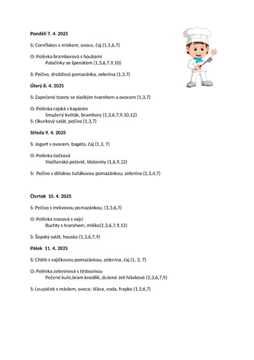 Jídelníček 7.4.25. - 11.4.25