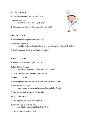 Jídelníček 9.12.24 - 16.12.24