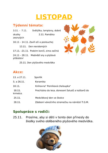 plán na listopad 2025